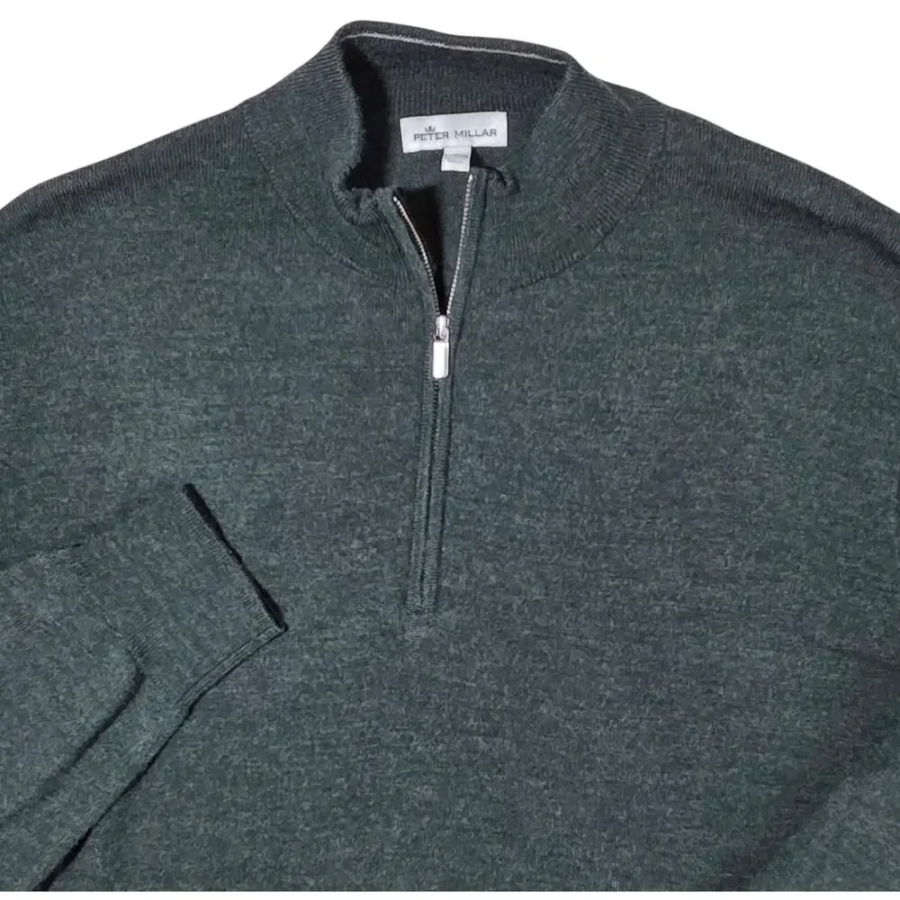Peter Millar Autumn Crest Sweater Quarter Zip Merino Wool Sz L Forest Green
